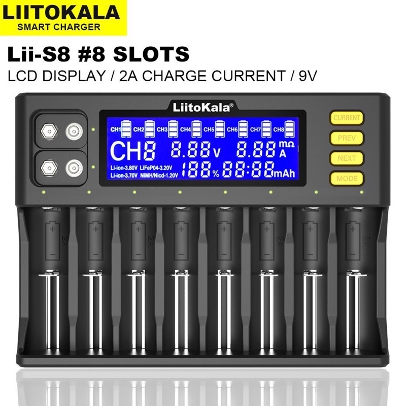 戶外行動電源實體店面｜（免運台灣新莊現貨）Liitokala18650/26650鋰電池充電器3.7V多功能8槽智慧快充鎳氫/鎳鎘AA｜音響王國