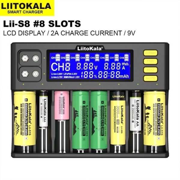 戶外行動電源實體店面｜（免運台灣新莊現貨）Liitokala18650/26650鋰電池充電器3.7V多功能8槽智慧快充鎳氫/鎳鎘AA｜音響王國